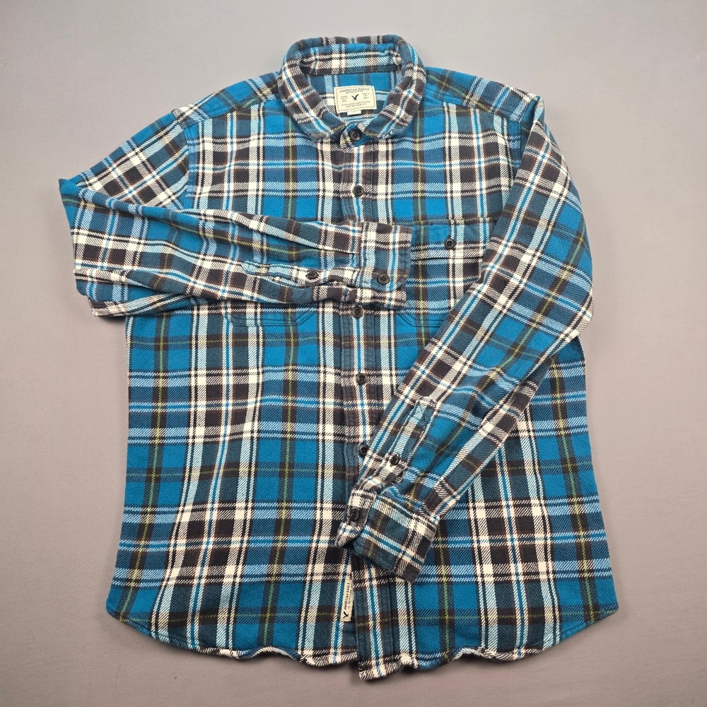 American Eagle Cozy Cotton Plaid Flannel Shirt Blue - L